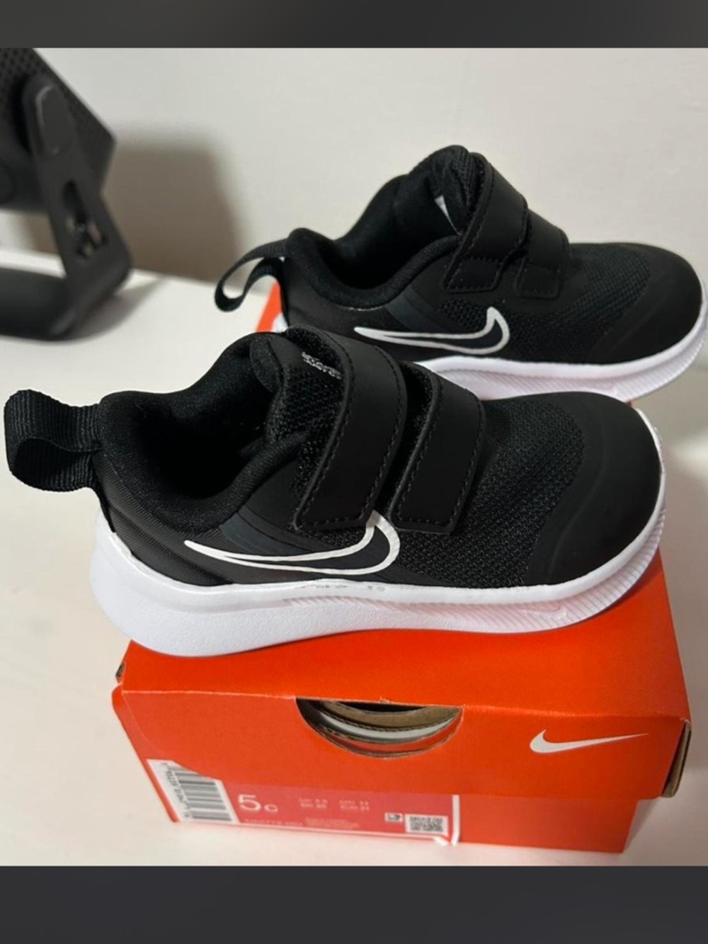 Nike Kids Black and White Velcro Athletic Sneakers